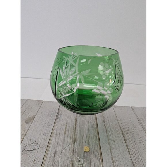 Emerald Crystal Marsala Hock Wine Glass Goblets Cut To Clear Poland 8" - Picture 3 of 9